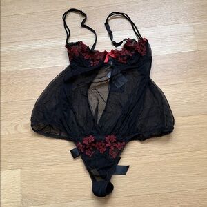 NWT Vintage Ritratti Italian Sheer Teddy Bodysuit Lingerie in Black Size 2 / S